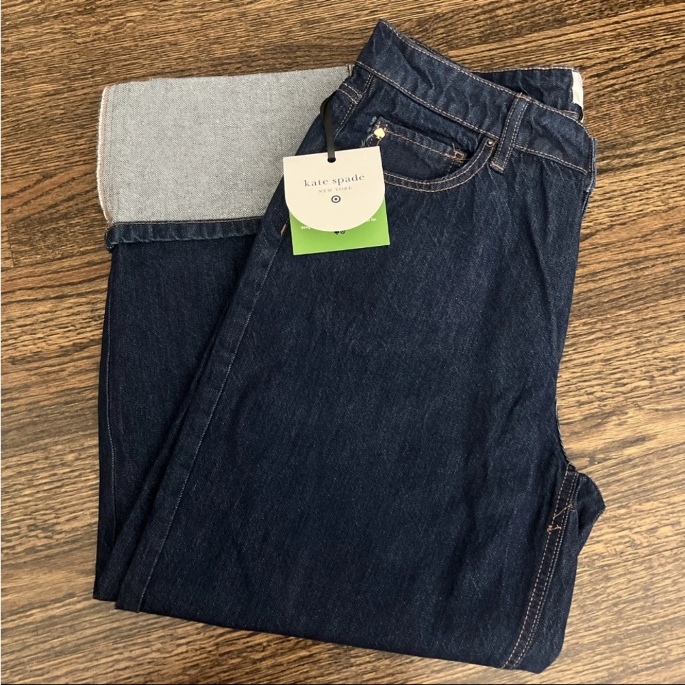 Kate Spade Blue Flare Wide Leg Jeans with Folded Cuff size 8 NWT - Picture 6 of 10